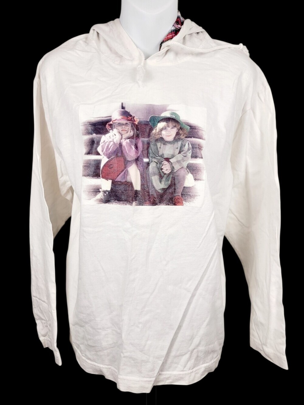 Y2K White 2 Girls Graphic Hoodie Top Size: Large